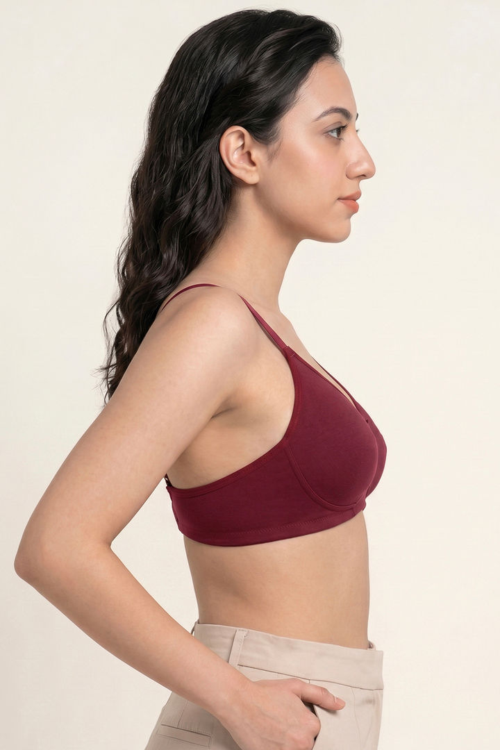 Zivame Double Layered Non Wired 3/4th Coverage Tshirt Bra - Beet Red — image 3